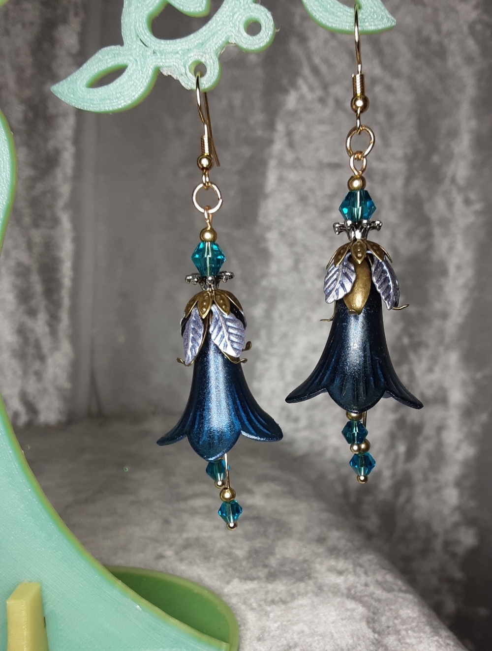 Handcrafted Teal Blue Floral Drop Earrings Feminine